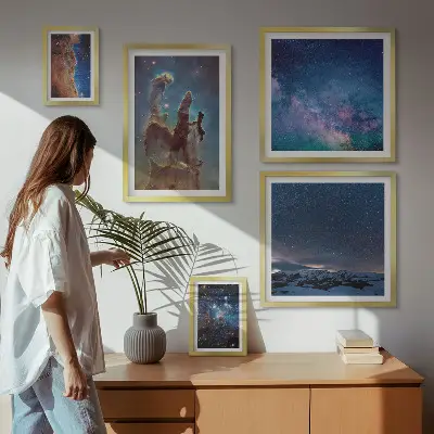 Set de 5 cuadros para salón con diseño de paisajes cósmicos de galaxias