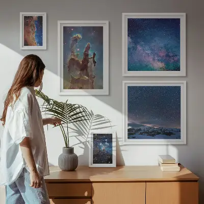 Set de 5 cuadros para salón con diseño de paisajes cósmicos de galaxias