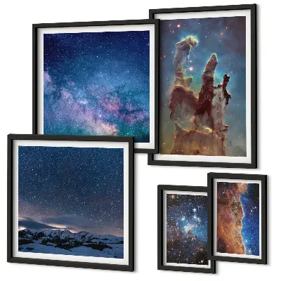 Set de 5 cuadros para salón con diseño de paisajes cósmicos de galaxias