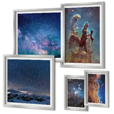 Set de 5 cuadros para salón con diseño de paisajes cósmicos de galaxias