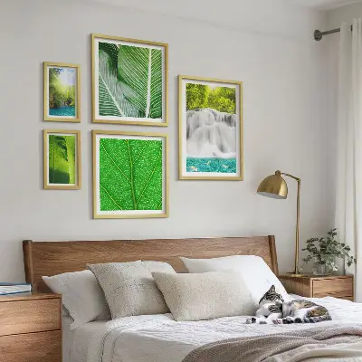 Conjunto de cuadros decorativos con diseño de cascadas y palmeras tropicales