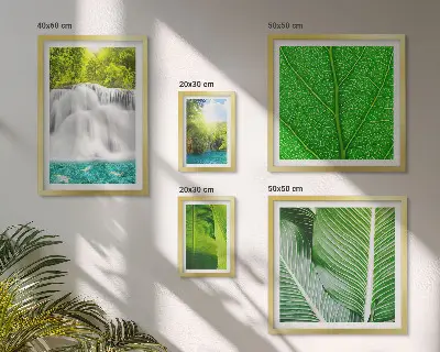 Conjunto de cuadros decorativos con diseño de cascadas y palmeras tropicales
