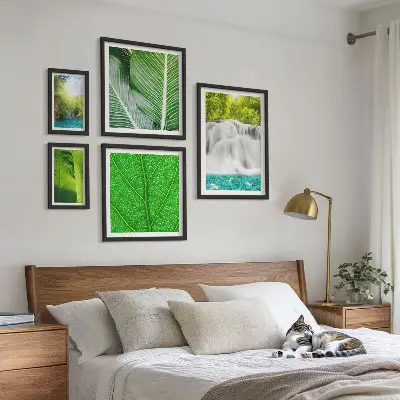 Conjunto de cuadros decorativos con diseño de cascadas y palmeras tropicales