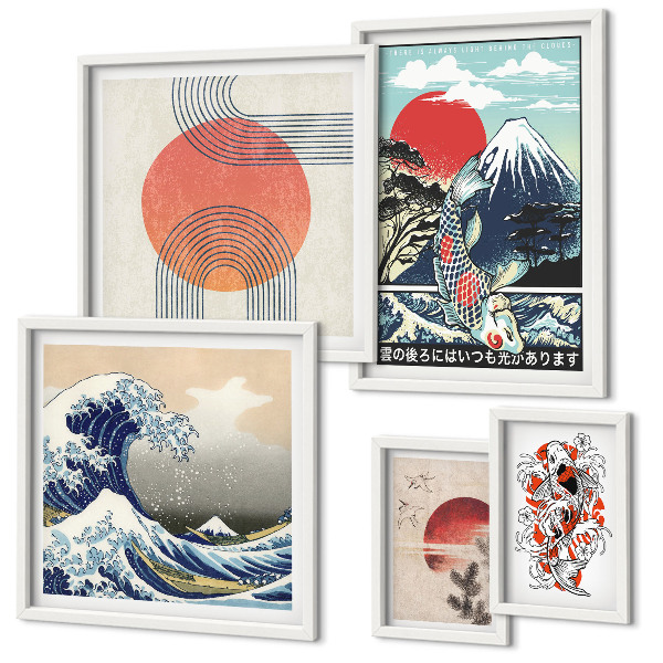 Set de 5 cuadros para salón Motivos artísticos japoneses: olas