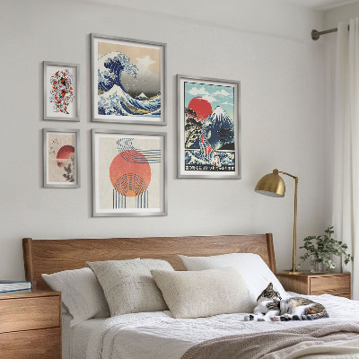Set de 5 cuadros para salón Motivos artísticos japoneses: olas