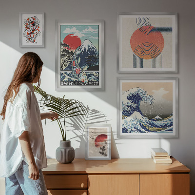 Set de 5 cuadros para salón Motivos artísticos japoneses: olas