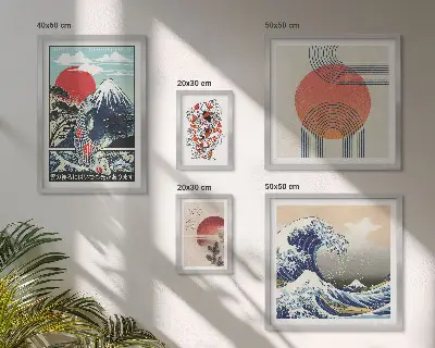 Set de 5 cuadros para salón con motivos de olas japonesas