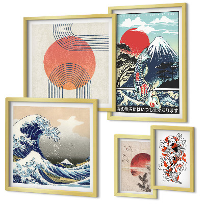 Set de 5 cuadros para salón Motivos artísticos japoneses: olas