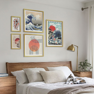 Set de 5 cuadros para salón Motivos artísticos japoneses: olas