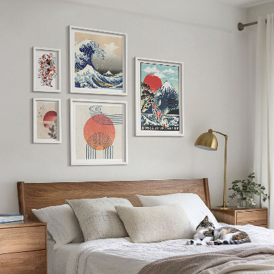 Set de 5 cuadros para salón Motivos artísticos japoneses: olas