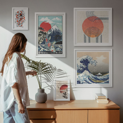 Set de 5 cuadros para salón Motivos artísticos japoneses: olas