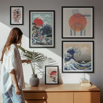 Set de 5 cuadros para salón Motivos artísticos japoneses: olas