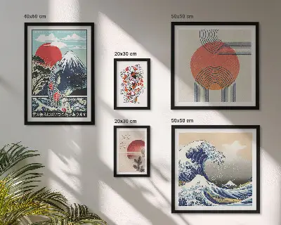 Set de 5 cuadros para salón con motivos de olas japonesas