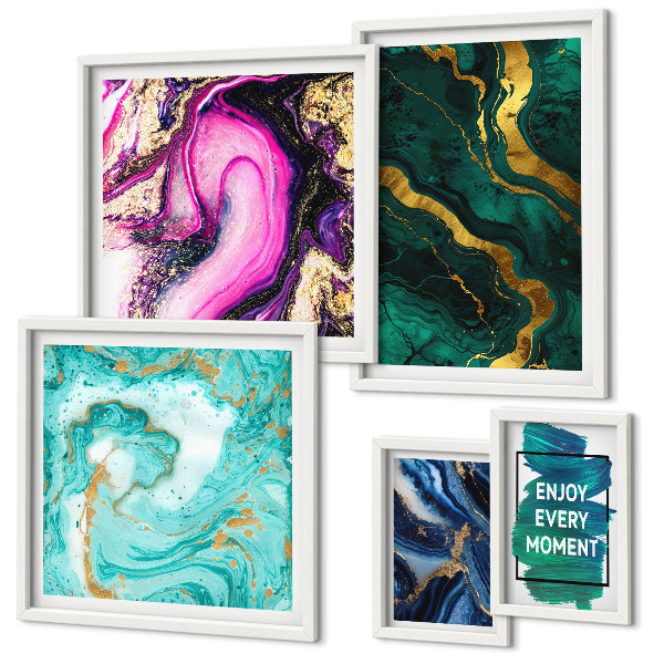 Conjunto de cuadros decorativos Diseños abstractos con verde y morado.