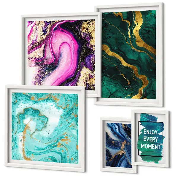 Conjunto de cuadros decorativos diseños abstractos en tonos verde y morado