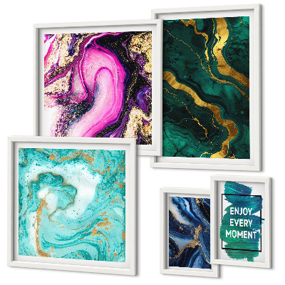 Conjunto de cuadros decorativos Diseños abstractos con verde y morado.