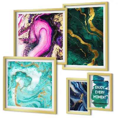 Conjunto de cuadros decorativos diseños abstractos en tonos verde y morado