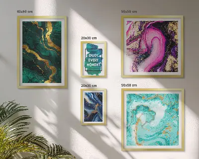 Conjunto de cuadros decorativos diseños abstractos en tonos verde y morado
