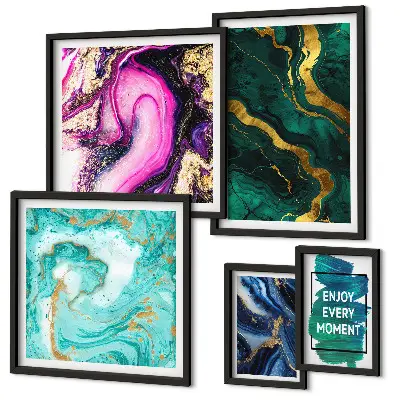 Conjunto de cuadros decorativos diseños abstractos en tonos verde y morado