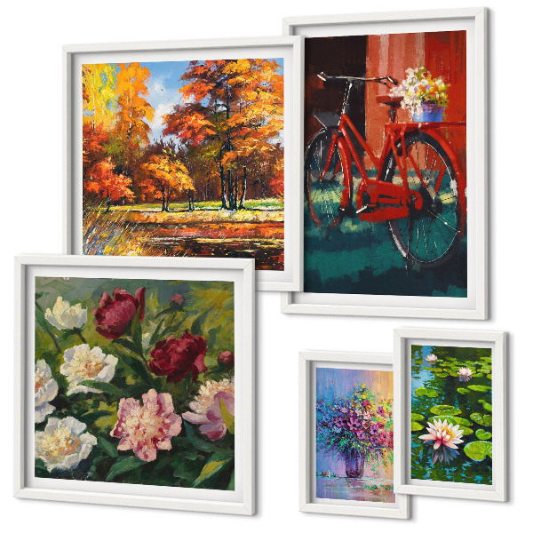 Set de 5 cuadros para salón Flores en el paisaje primaveral