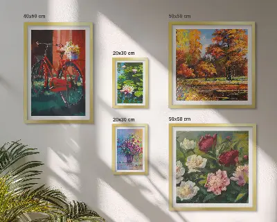 Set de 5 cuadros para salón con diseño de flores en paisaje primaveral