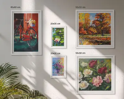Set de 5 cuadros para salón con diseño de flores en paisaje primaveral