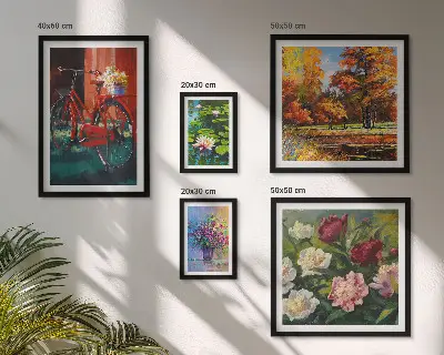 Set de 5 cuadros para salón con diseño de flores en paisaje primaveral
