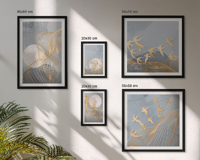 Conjunto de cuadros decorativos Ondas abstractas y pájaros
