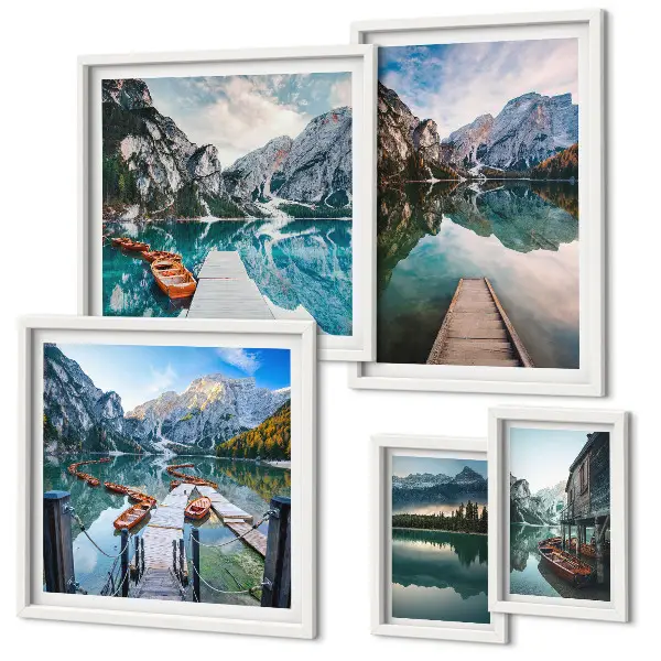 Set de 5 cuadros para salón con diseño de lagos de montaña y naturaleza