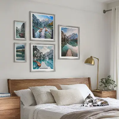Set de 5 cuadros para salón con diseño de lagos de montaña y naturaleza