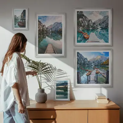 Set de 5 cuadros para salón con diseño de lagos de montaña y naturaleza