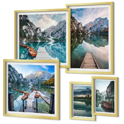 Set de 5 cuadros para salón con diseño de lagos de montaña y naturaleza