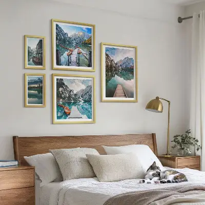 Set de 5 cuadros para salón con diseño de lagos de montaña y naturaleza