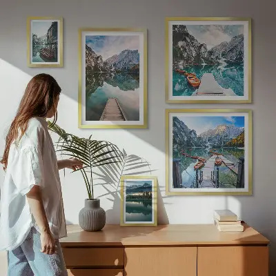 Set de 5 cuadros para salón con diseño de lagos de montaña y naturaleza