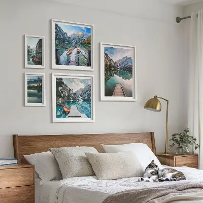 Set de 5 cuadros para salón con diseño de lagos de montaña y naturaleza