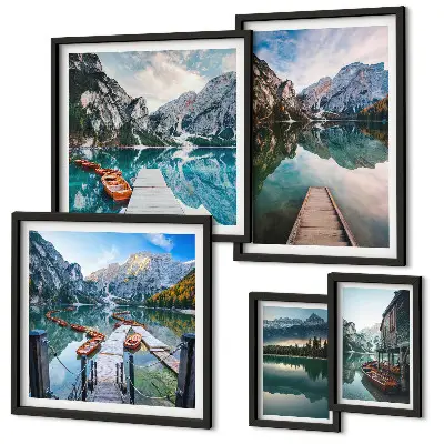 Set de 5 cuadros para salón con diseño de lagos de montaña y naturaleza