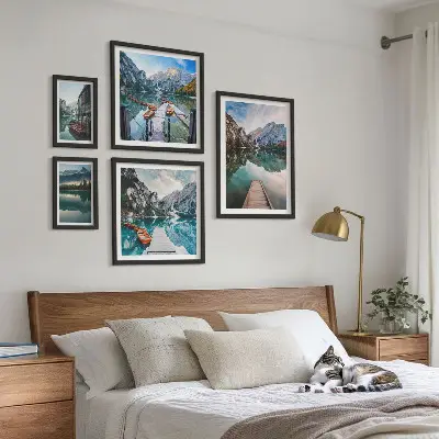 Set de 5 cuadros para salón con diseño de lagos de montaña y naturaleza