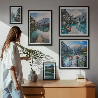 Set de 5 cuadros para salón con diseño de lagos de montaña y naturaleza
