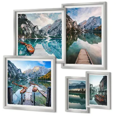 Set de 5 cuadros para salón con diseño de lagos de montaña y naturaleza
