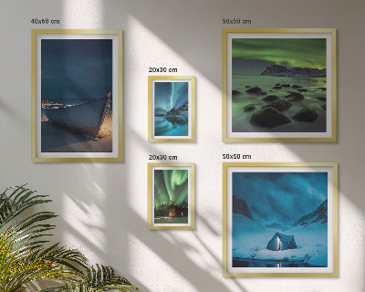 Set de 5 cuadros para salón Paisajes invernales con auroras boreales