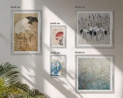 Pared galería de arte conjunto de pinturas de naturaleza con representaciones de aves