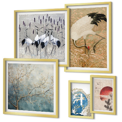 Pared galería de arte Elegantes pinturas de naturaleza con representaciones de aves.
