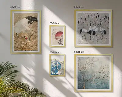 Pared galería de arte conjunto de pinturas de naturaleza con representaciones de aves
