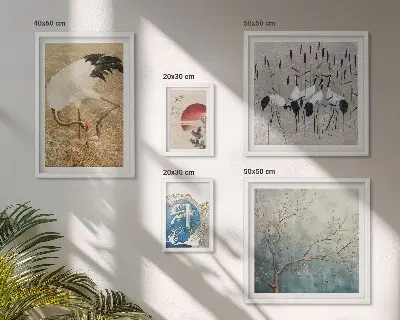 Pared galería de arte conjunto de pinturas de naturaleza con representaciones de aves