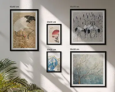 Pared galería de arte conjunto de pinturas de naturaleza con representaciones de aves