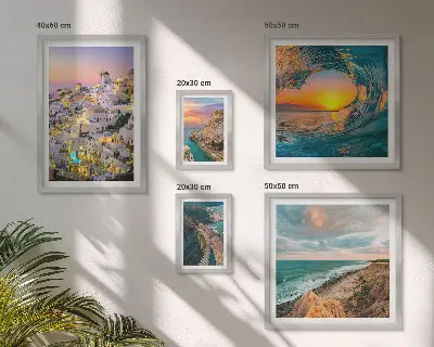 Set de 5 cuadros para salón con diseño de paisajes costeros y playas