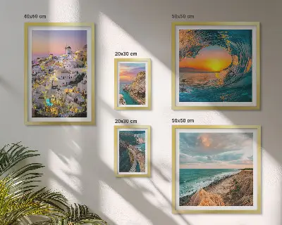 Set de 5 cuadros para salón con diseño de paisajes costeros y playas