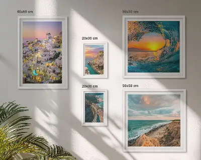 Set de 5 cuadros para salón con diseño de paisajes costeros y playas