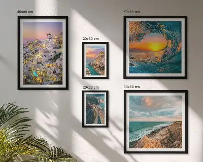 Set de 5 cuadros para salón con diseño de paisajes costeros y playas