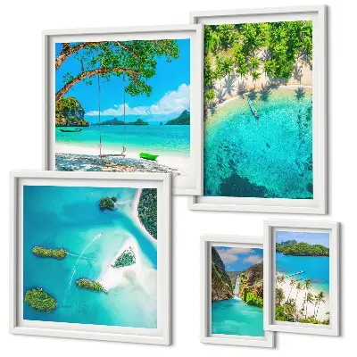 Pared galería de arte playas tropicales y aguas paradisíacas